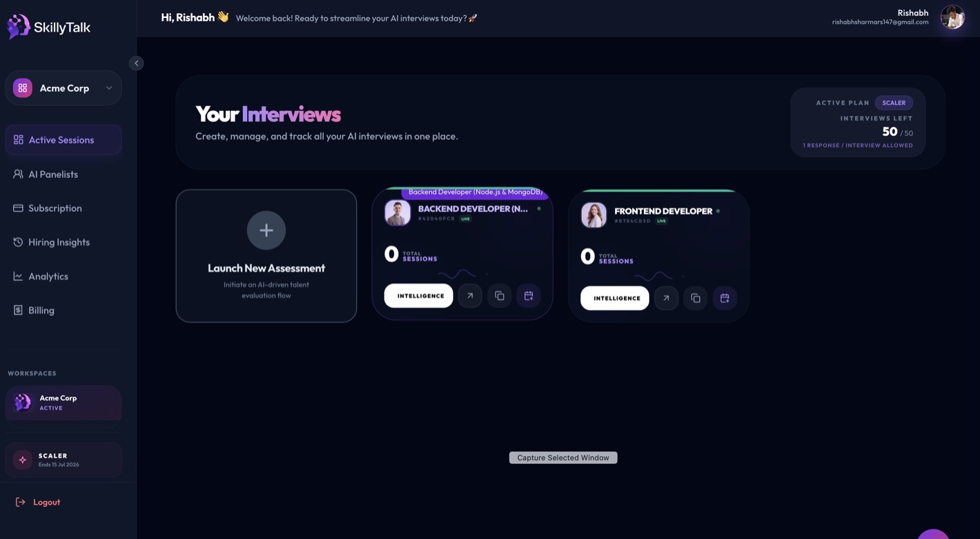 SkillyTalk AI Recruiter Dashboard Screenshot
